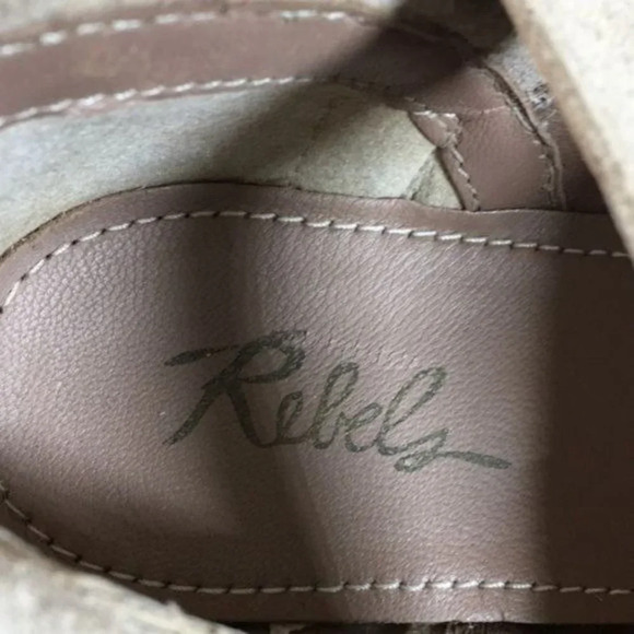 Rebel Gates Tan Leather Woven Weave Ankle Bootie Womens 8.5 Buckle Heeled Boots - Picture 9 of 12